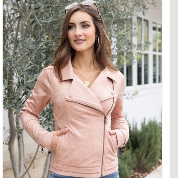 Grace & Lace Move Free Leather Like Moto Jacket in Blush, Like New - Picture 6 of 15